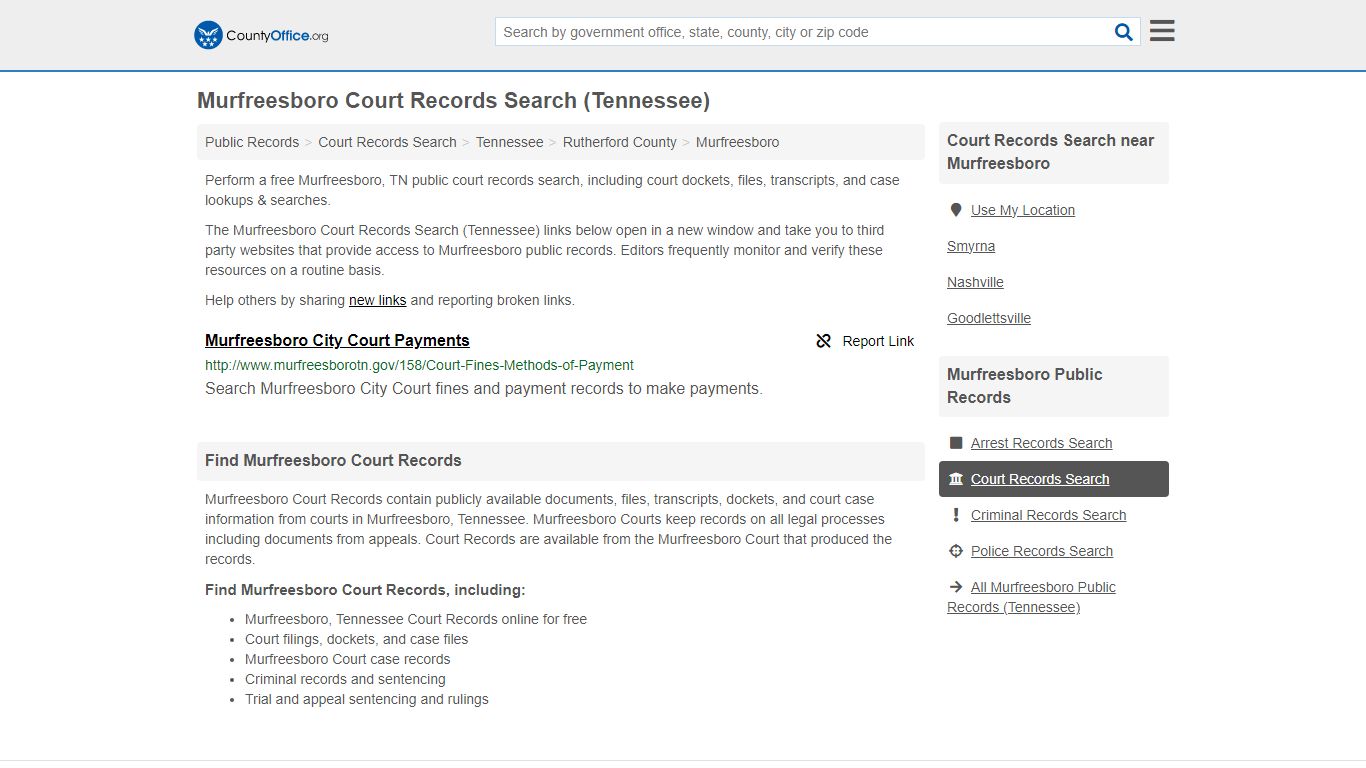 Murfreesboro Court Records Search (Tennessee) - County Office